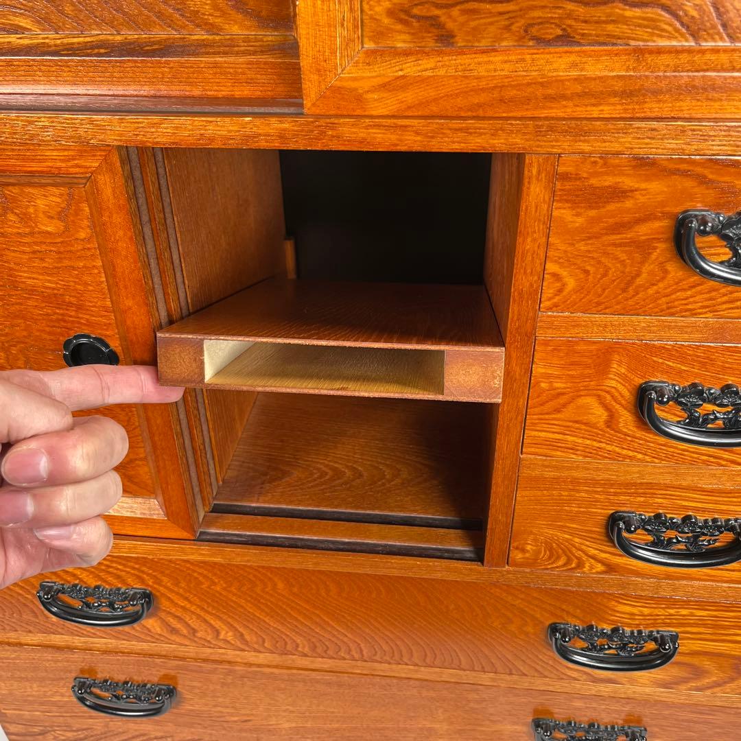 からくり箪笥 小型 ケヤキ調 和モダン 隠し収納 高級感美品希少一点物特価!