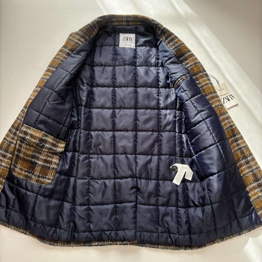 【新品】 ZARA チェスターコート キルティング アルパカ L相当 チェック柄