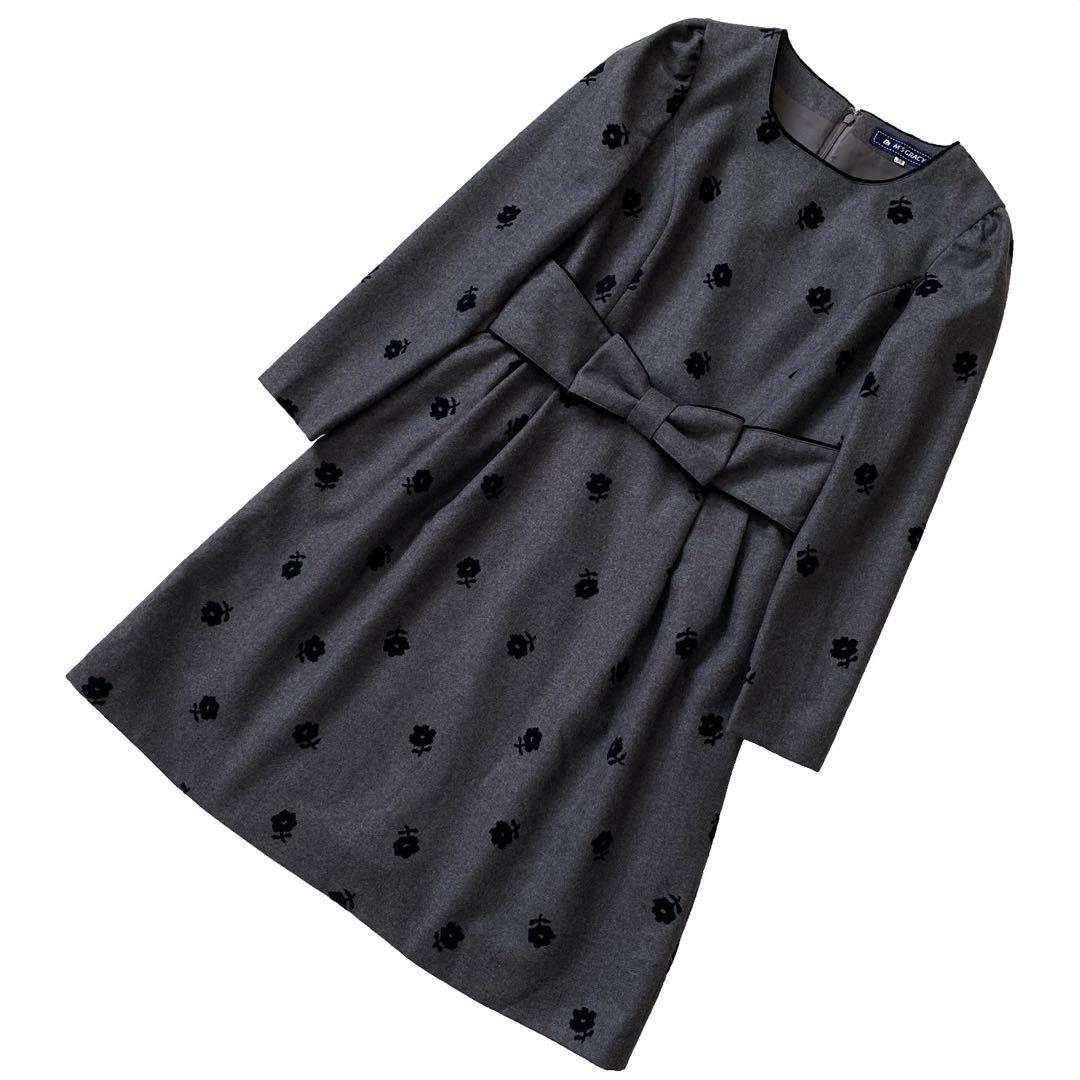 美品 MS GRACY エムズグレイシー 花柄 ウール ワンピース 38 リボン