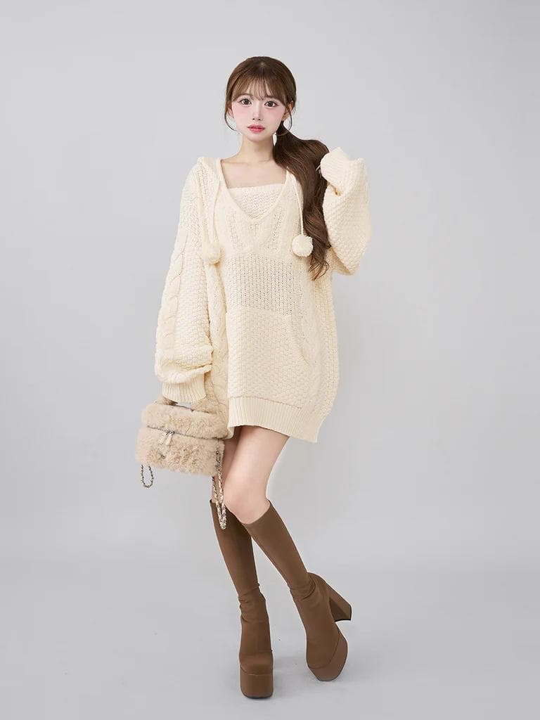 【未使用】Darich / ケーブルDDロゴVネックニットフーディ