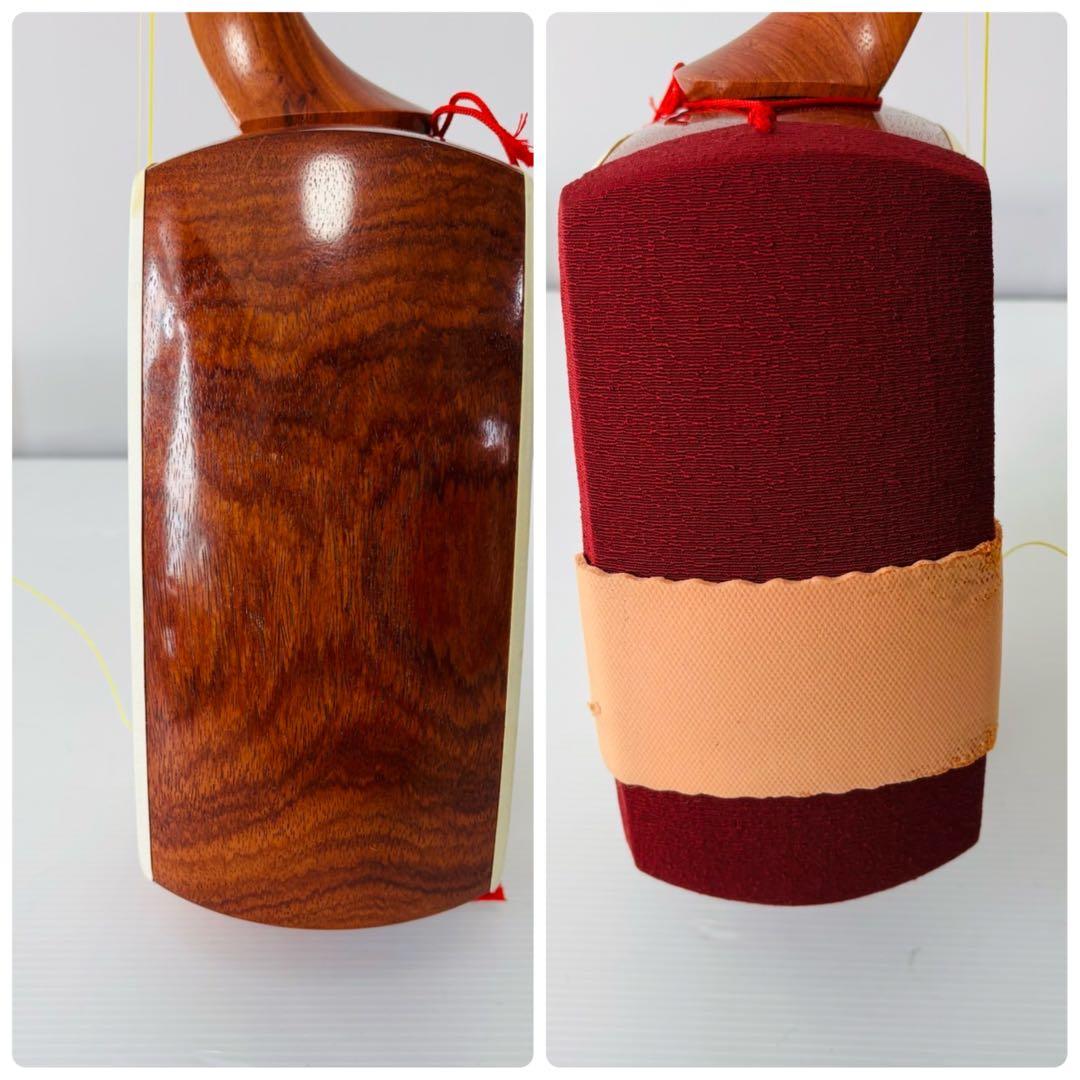 細棹三味線 上駒純銀 花梨 丸打胴 棹2.6cm バチ付 付属多数 和楽器