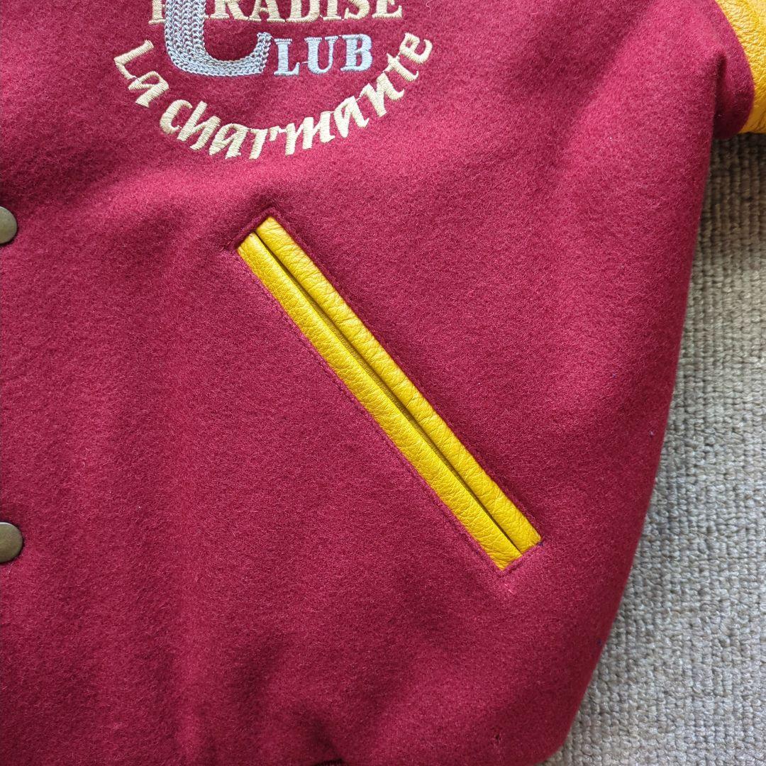 90sヴィンテージunknownスタジャンメルトン袖本革両面刺繍短丈バイカラーL