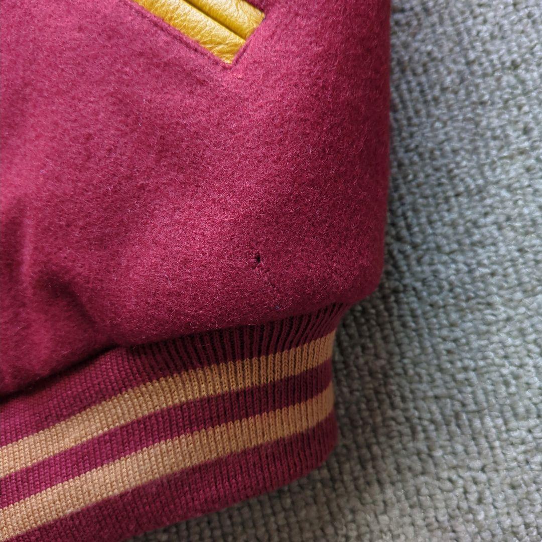 90sヴィンテージunknownスタジャンメルトン袖本革両面刺繍短丈バイカラーL