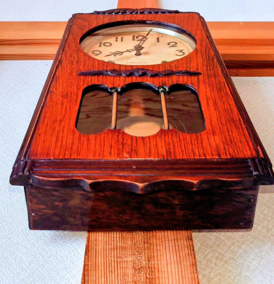 完動・美品〉栄計舎 OCCUPIED JAPAN 箱型ゼンマイ振り子時計