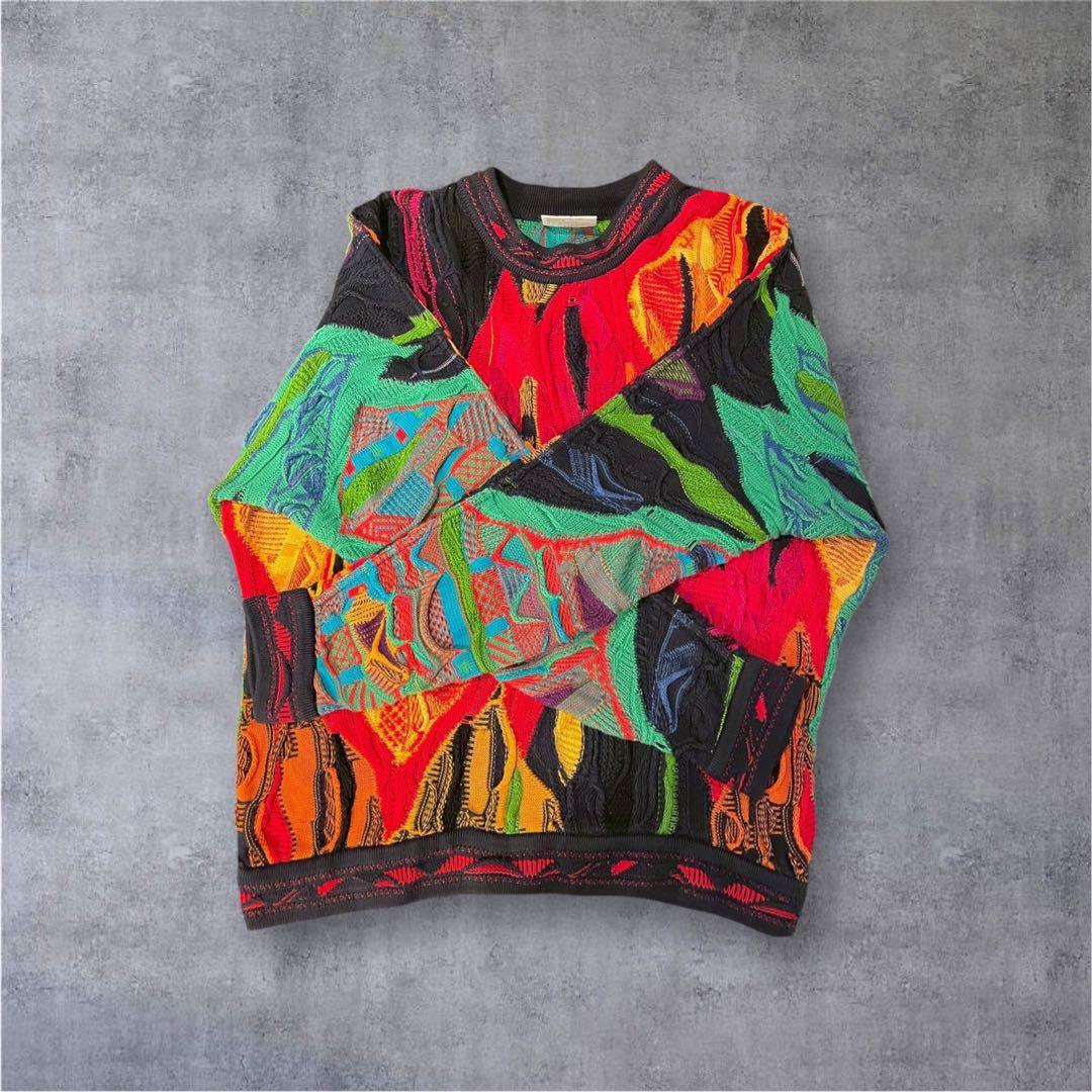 激レア】COOGI 3Dニット 立体編み セーター マルチカラー 赤×オレンジ