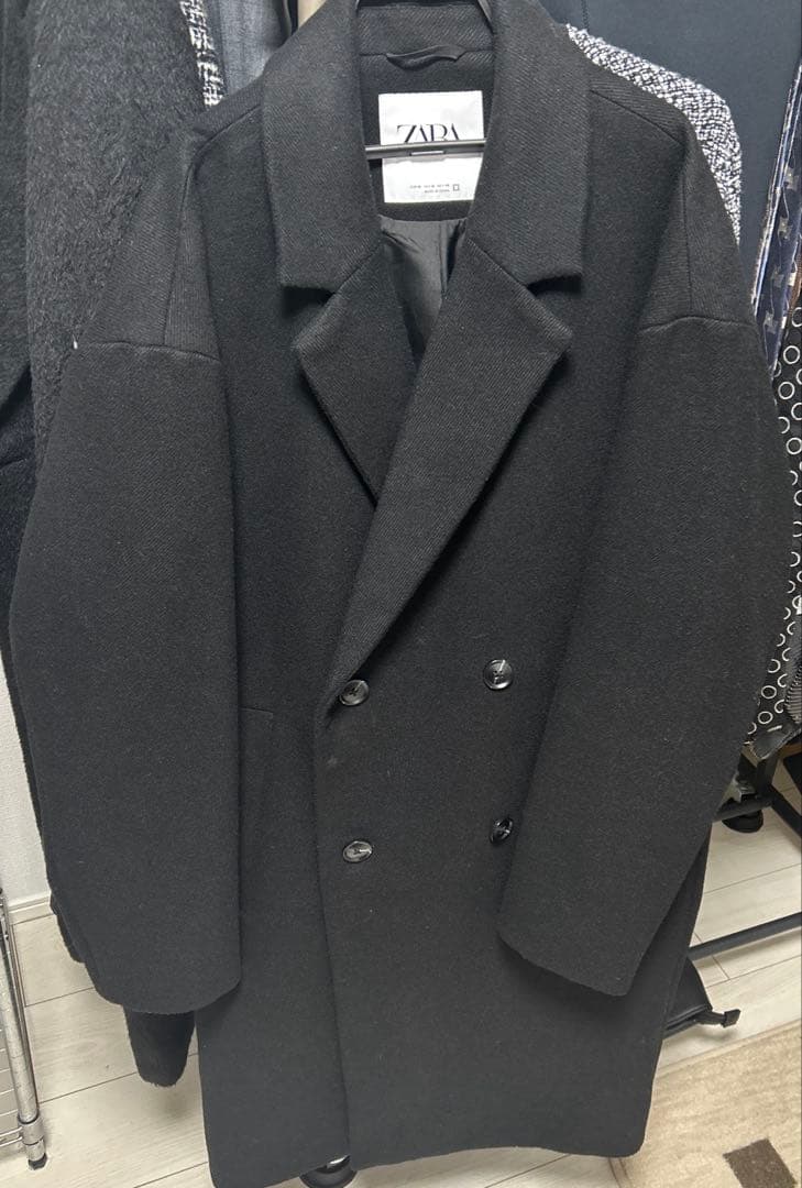 ZARA ダブルブレスト チェスターコート M ブラック - メルカリ