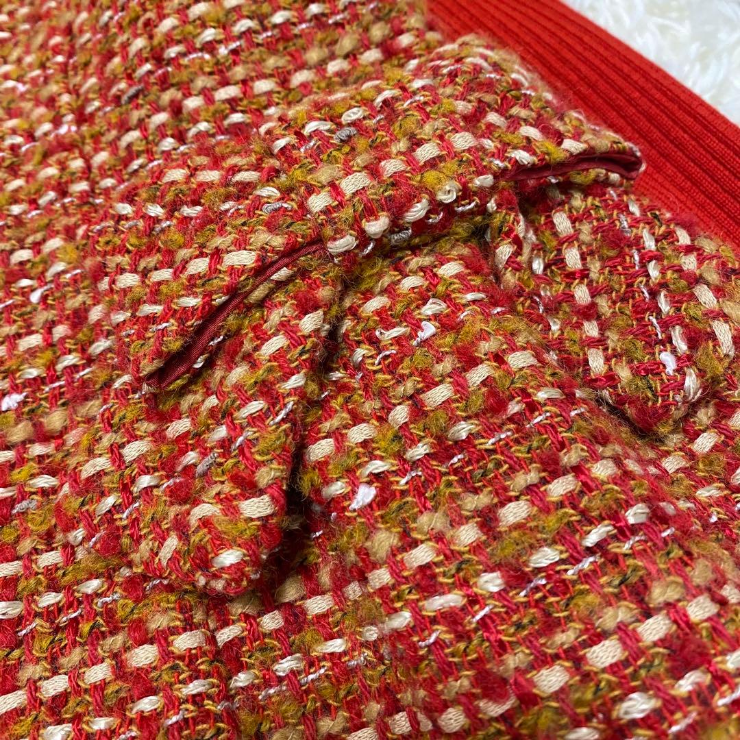 【M'S GRACY】 ニット ドッキングワンピース ツイード レッド 38