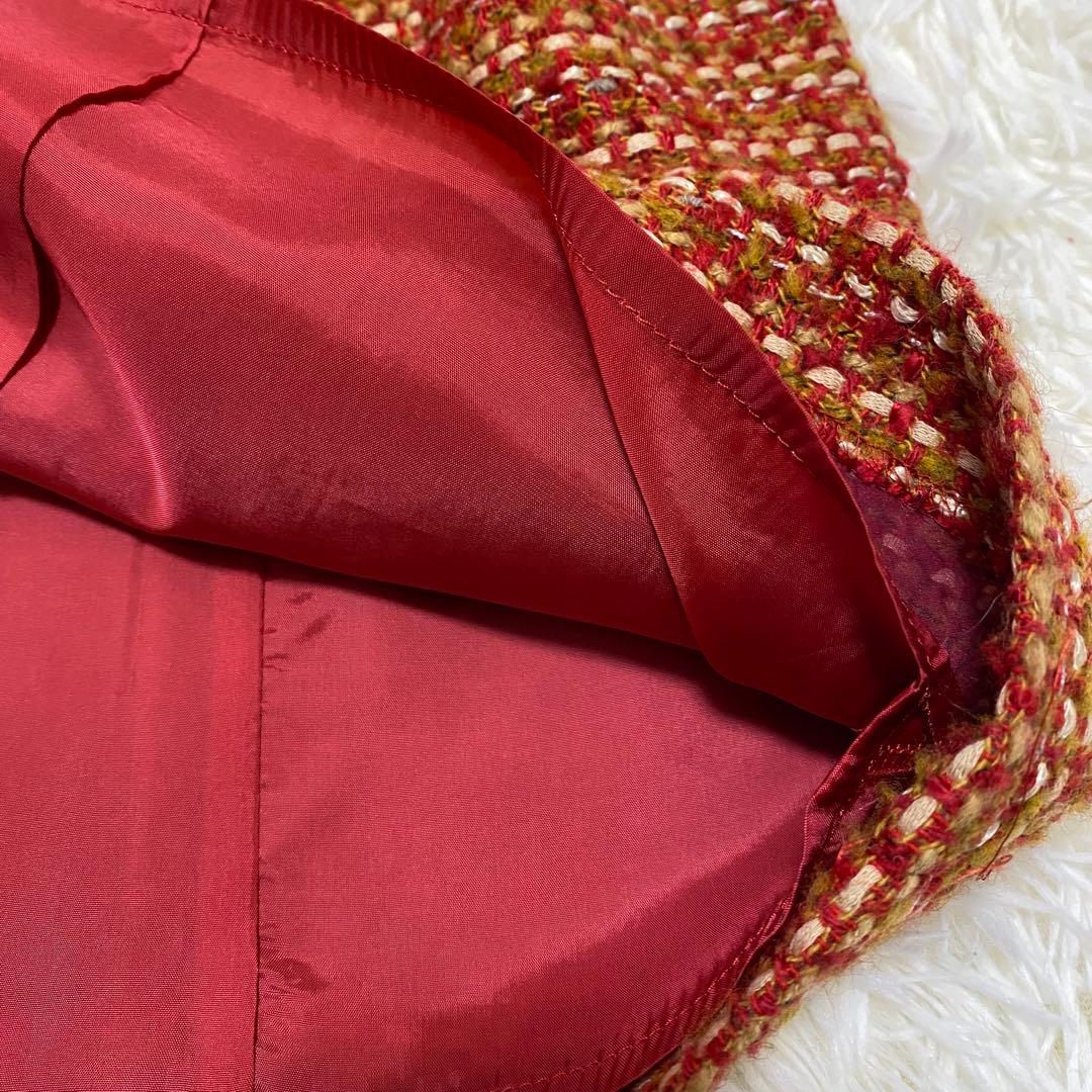 【M'S GRACY】 ニット ドッキングワンピース ツイード レッド 38