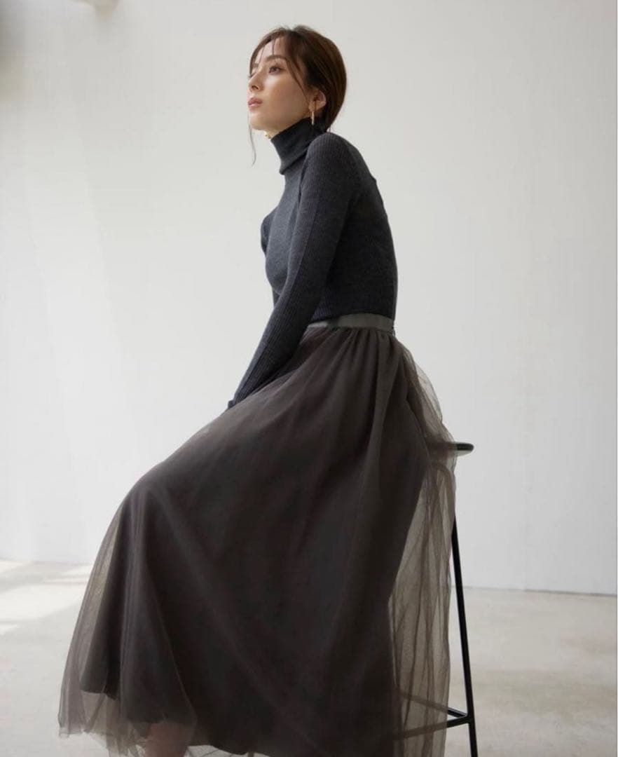【anuans美品】アニュアンス、チュールボリュームスカート、チャコールグレー