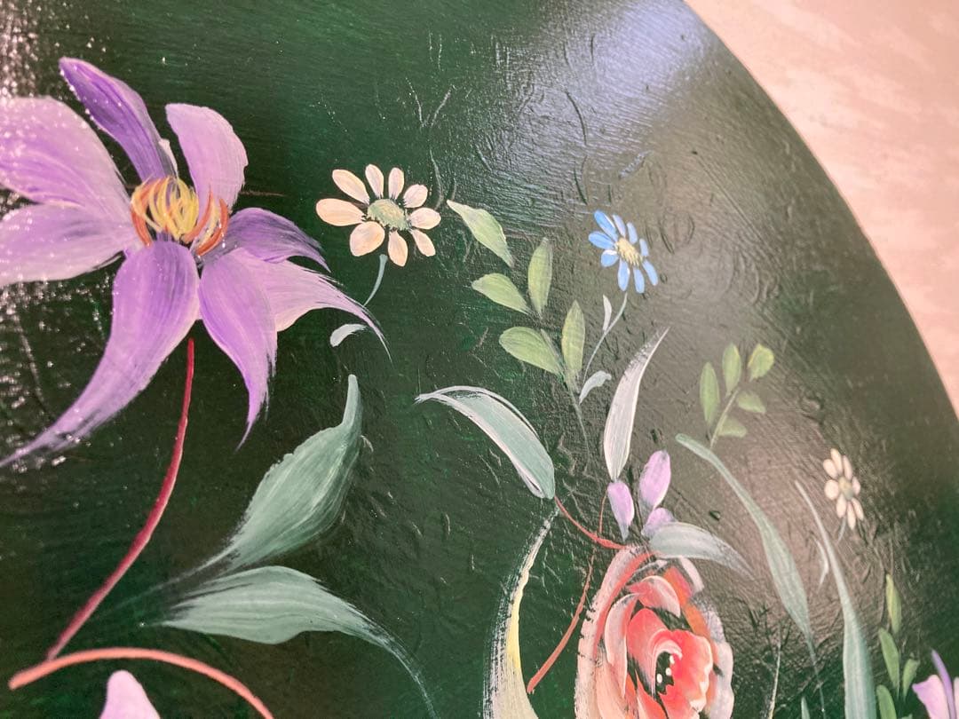 こたつ 天板 トールペイント 花柄 ピンク 緑 リメイク品 テーブル 机