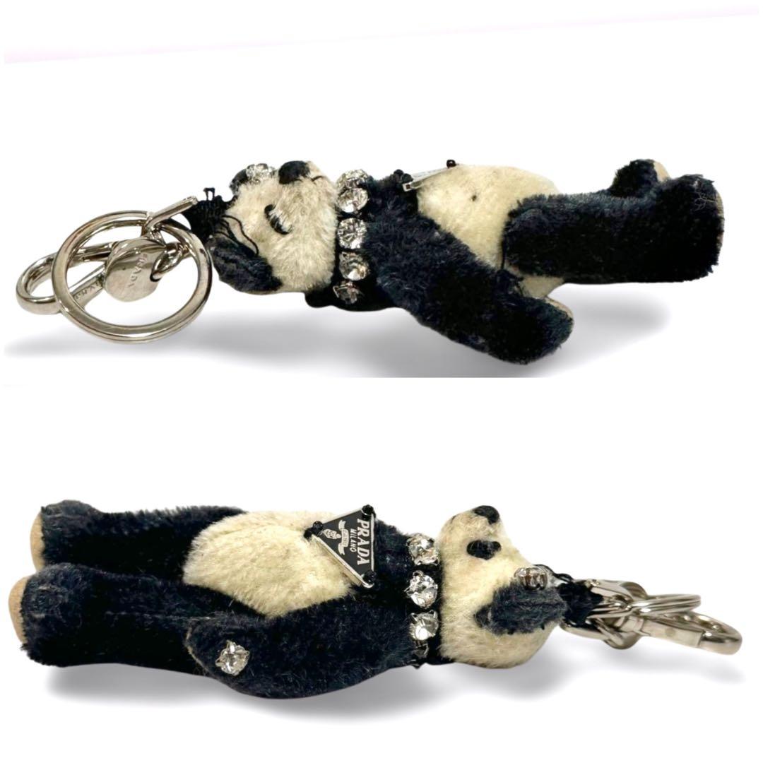 正規品】プラダ PRADA テディベア キーホルダー パンダ風 三角ロゴ