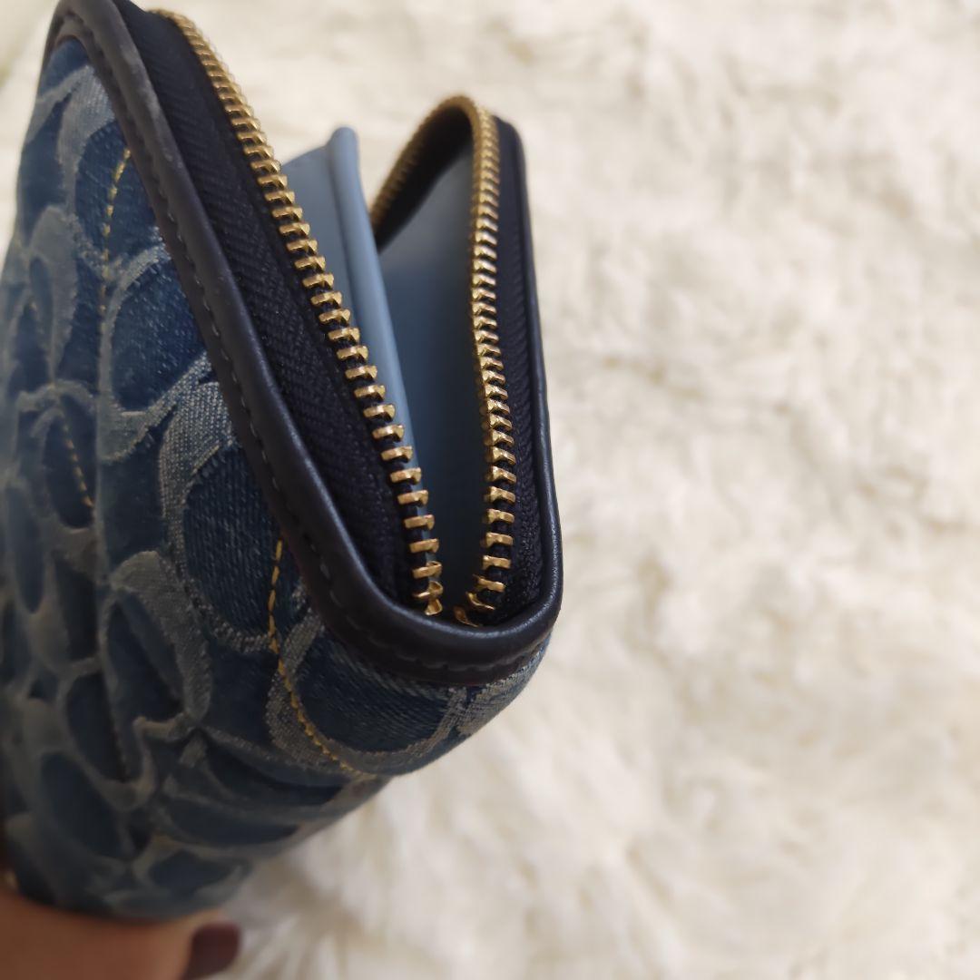 Coach デニム 長財布 ネイビー