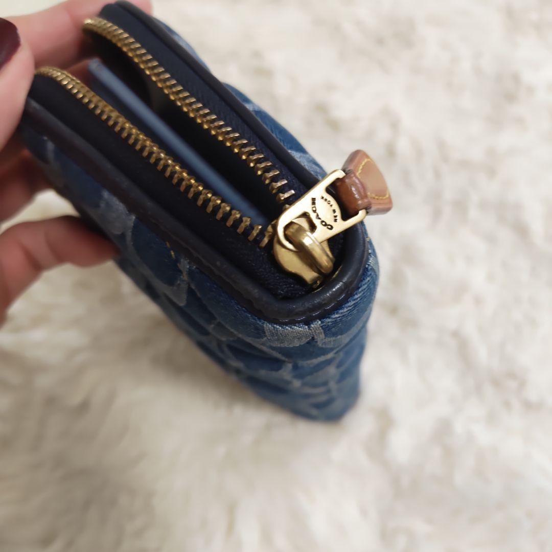 Coach デニム 長財布 ネイビー