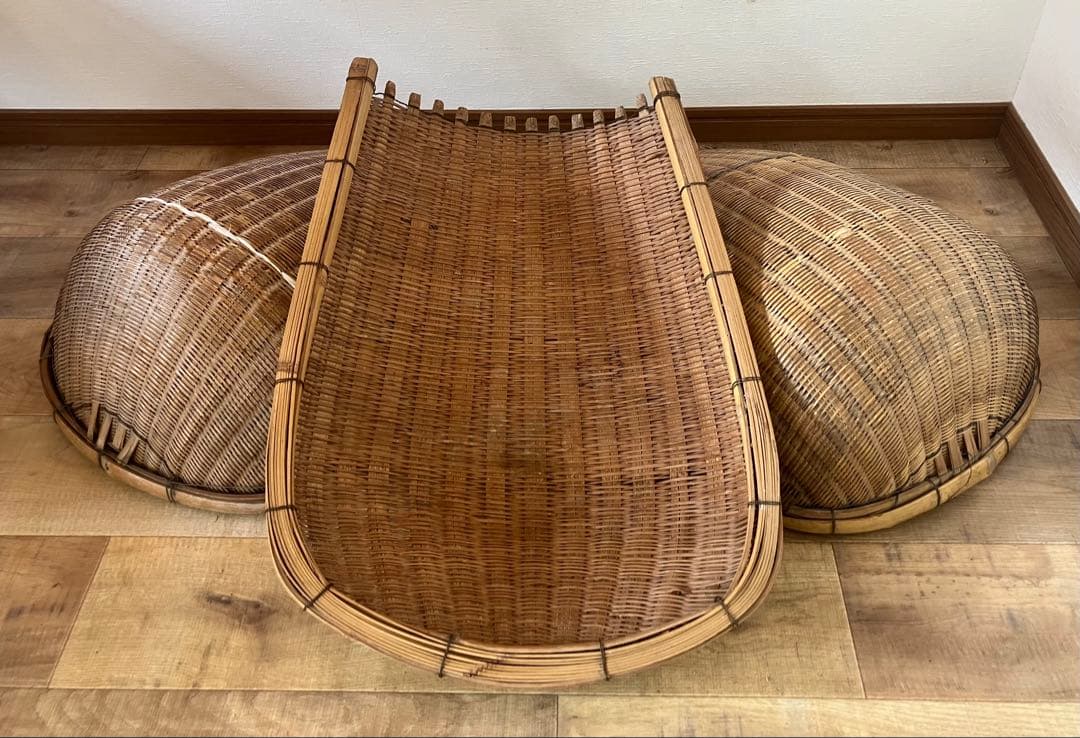 ②【昭和レトロ】天然竹製 箕（み） 片口ざる 古民具 農具 時代もの