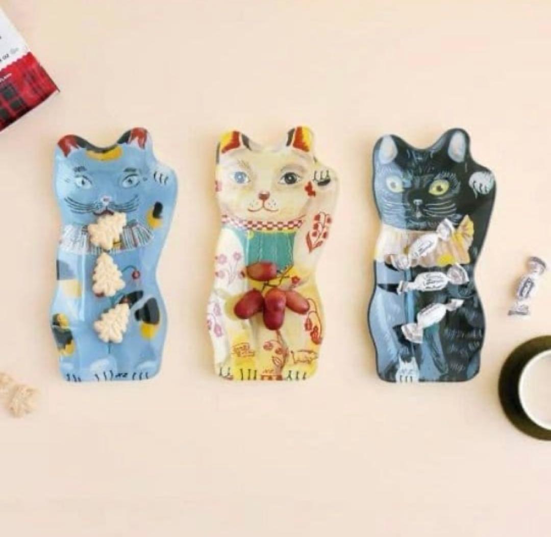 新品　ナタリーレテ　ガラスプレート　招き猫　A　ねこ　ネコ　キャット