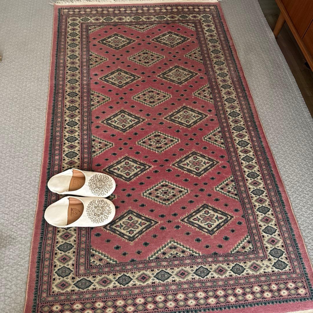 パキスタンラグ　ウール絨毯　ピンク　ギャッベ キリム　ソファー　玄関マット