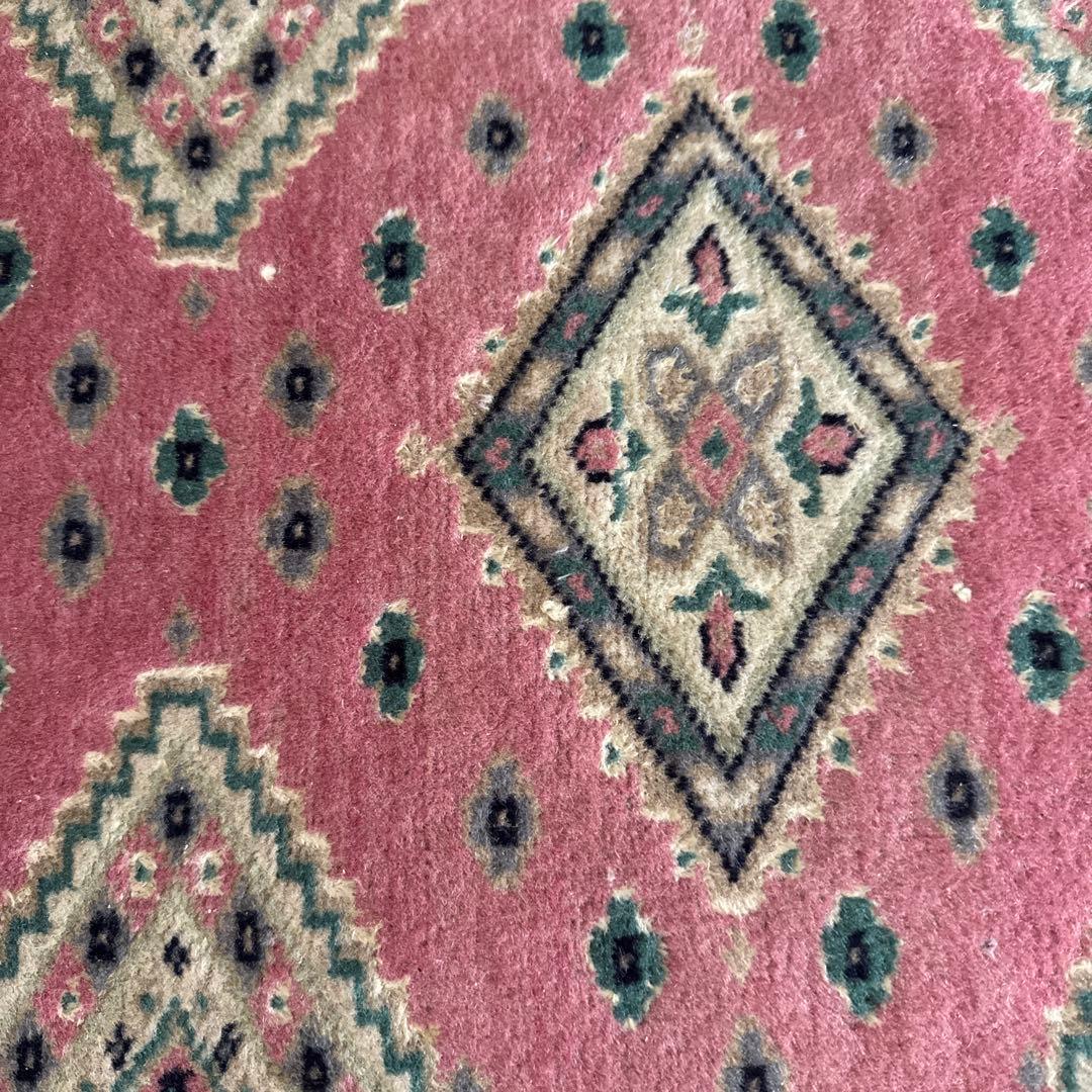 パキスタンラグ　ウール絨毯　ピンク　ギャッベ キリム　ソファー　玄関マット