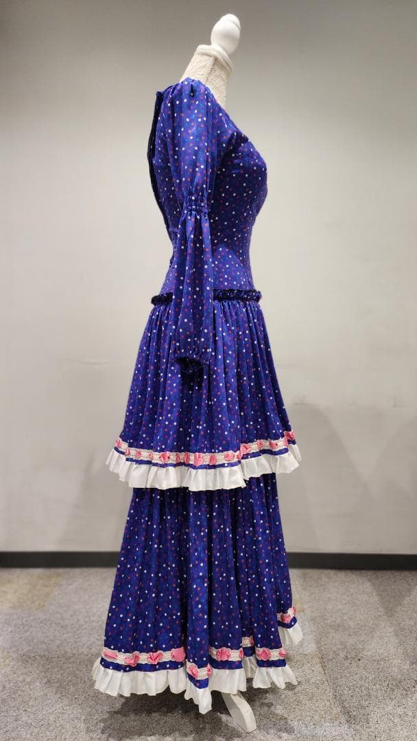 フラメンコドレス 青色 カラフル水玉　シージョ付き（中古）