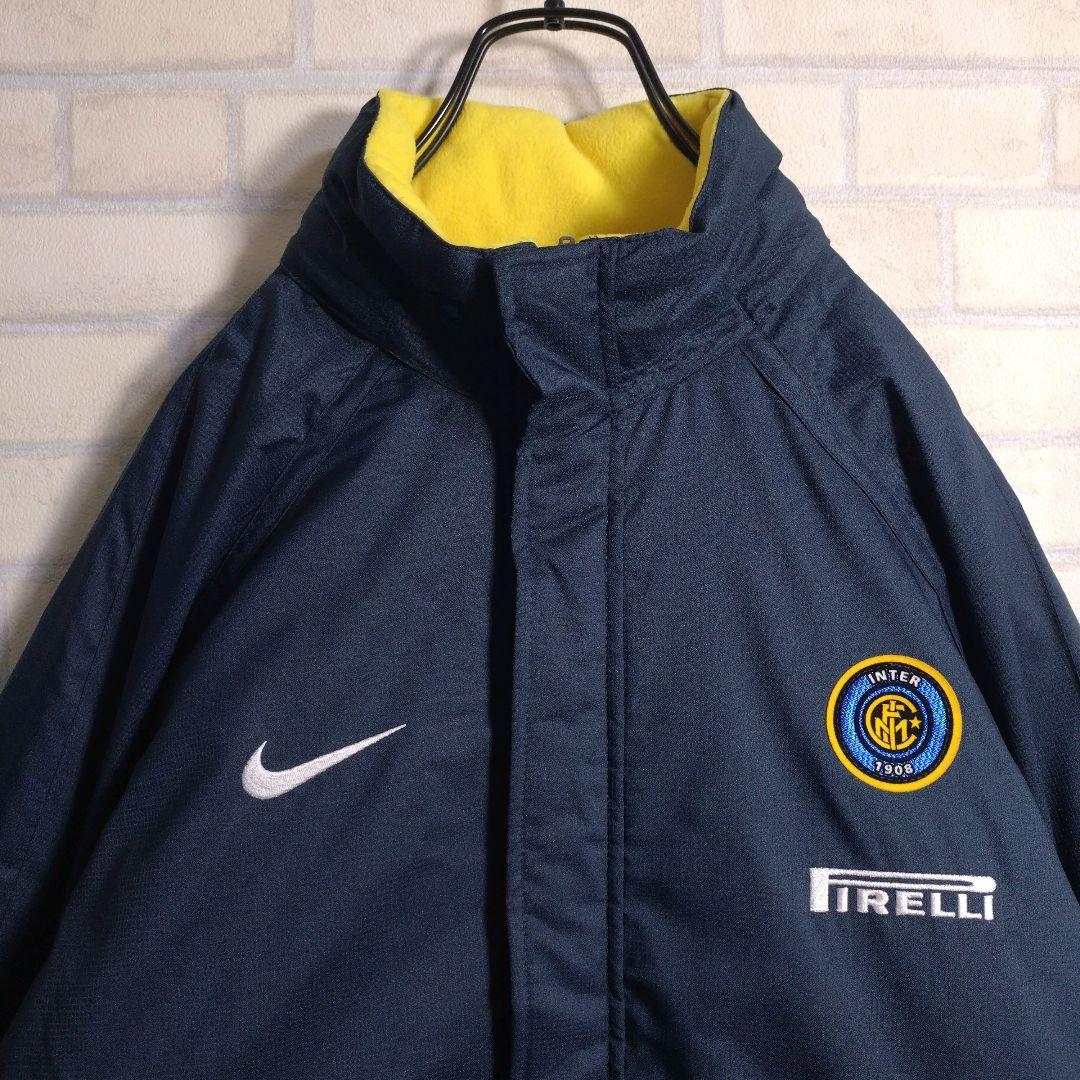 ナイキ★00s インテル 刺繍ロゴ 裏フリース 中綿 ナイロンジャケット 紺 M