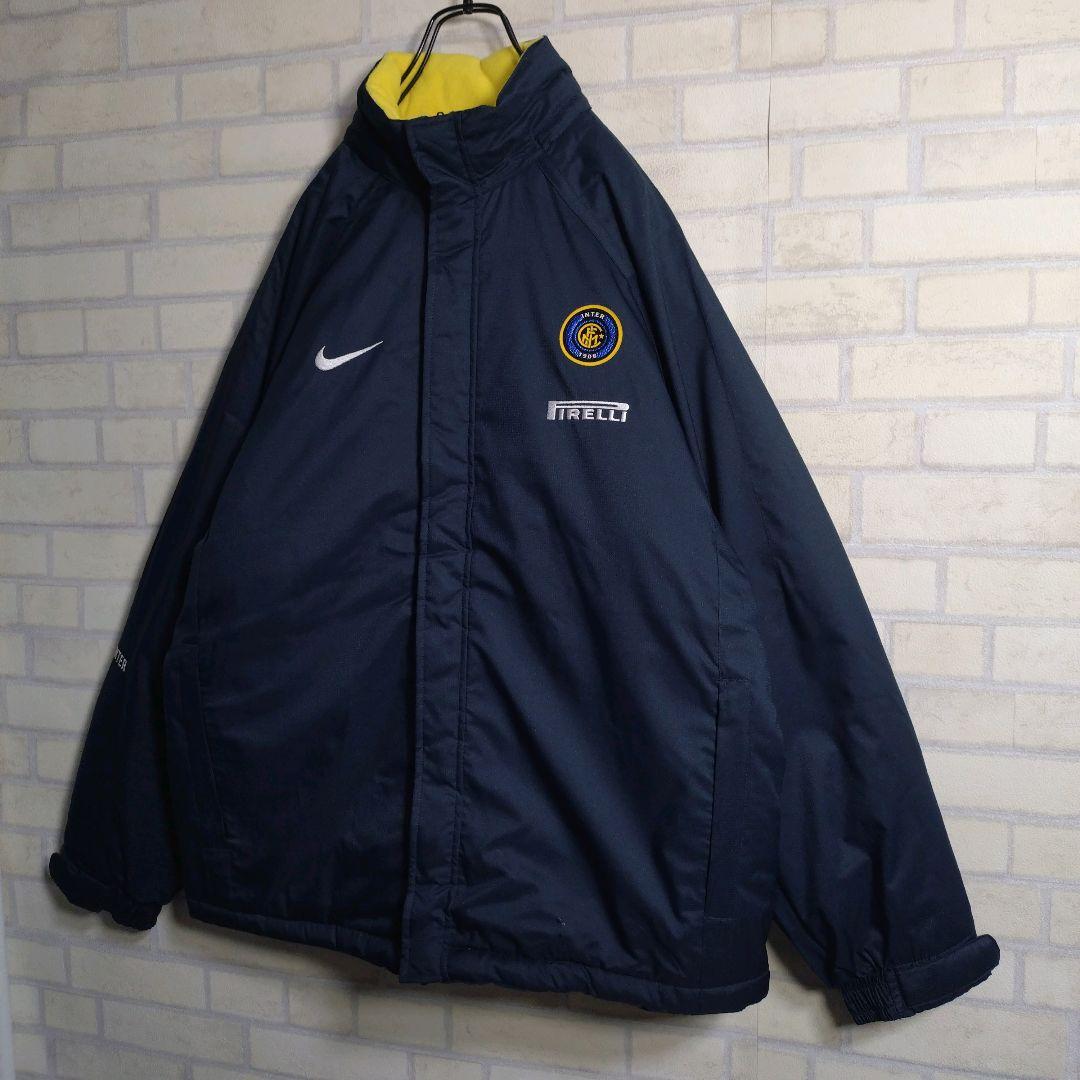 ナイキ★00s インテル 刺繍ロゴ 裏フリース 中綿 ナイロンジャケット 紺 M