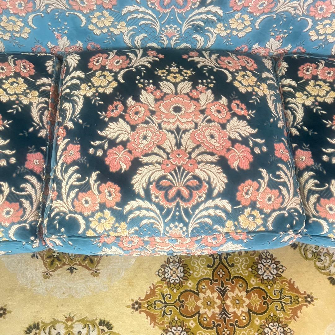 ꧁金華山織り꧂3人掛けソファ 猫脚 花柄 フラワー ファブリック アンティーク