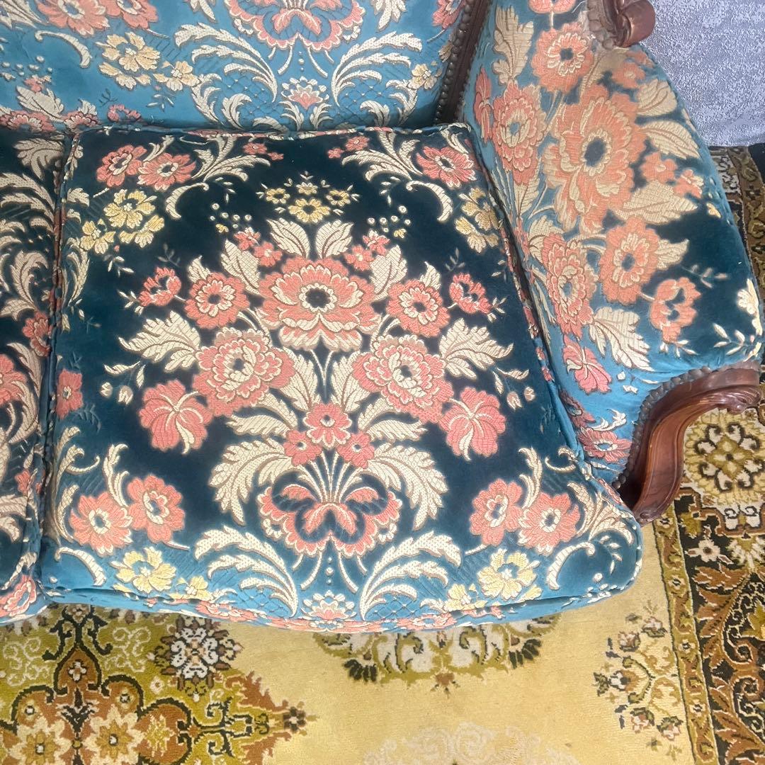 ꧁金華山織り꧂3人掛けソファ 猫脚 花柄 フラワー ファブリック アンティーク