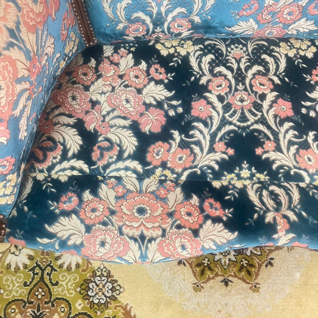 ꧁金華山織り꧂3人掛けソファ 猫脚 花柄 フラワー ファブリック アンティーク