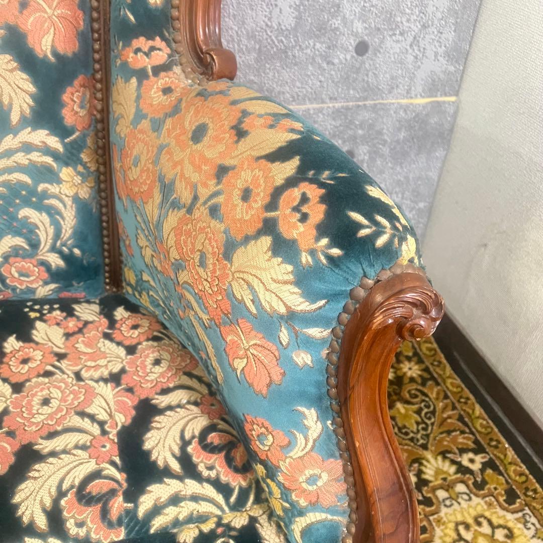 ꧁金華山織り꧂3人掛けソファ 猫脚 花柄 フラワー ファブリック アンティーク