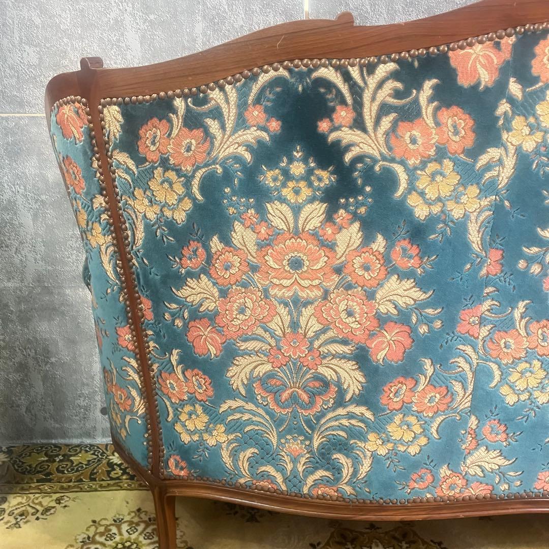 ꧁金華山織り꧂3人掛けソファ 猫脚 花柄 フラワー ファブリック アンティーク