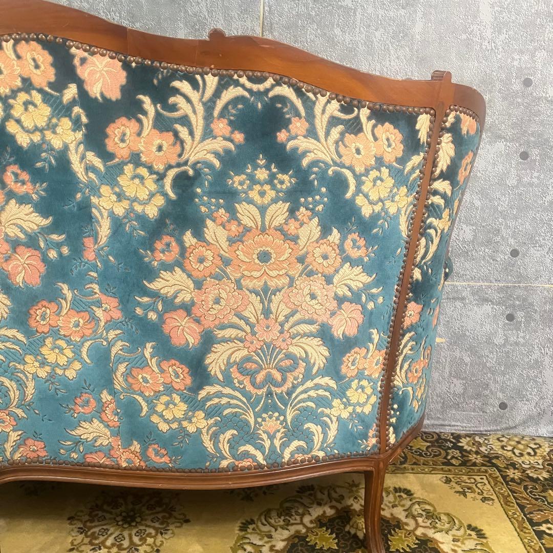 ꧁金華山織り꧂3人掛けソファ 猫脚 花柄 フラワー ファブリック アンティーク