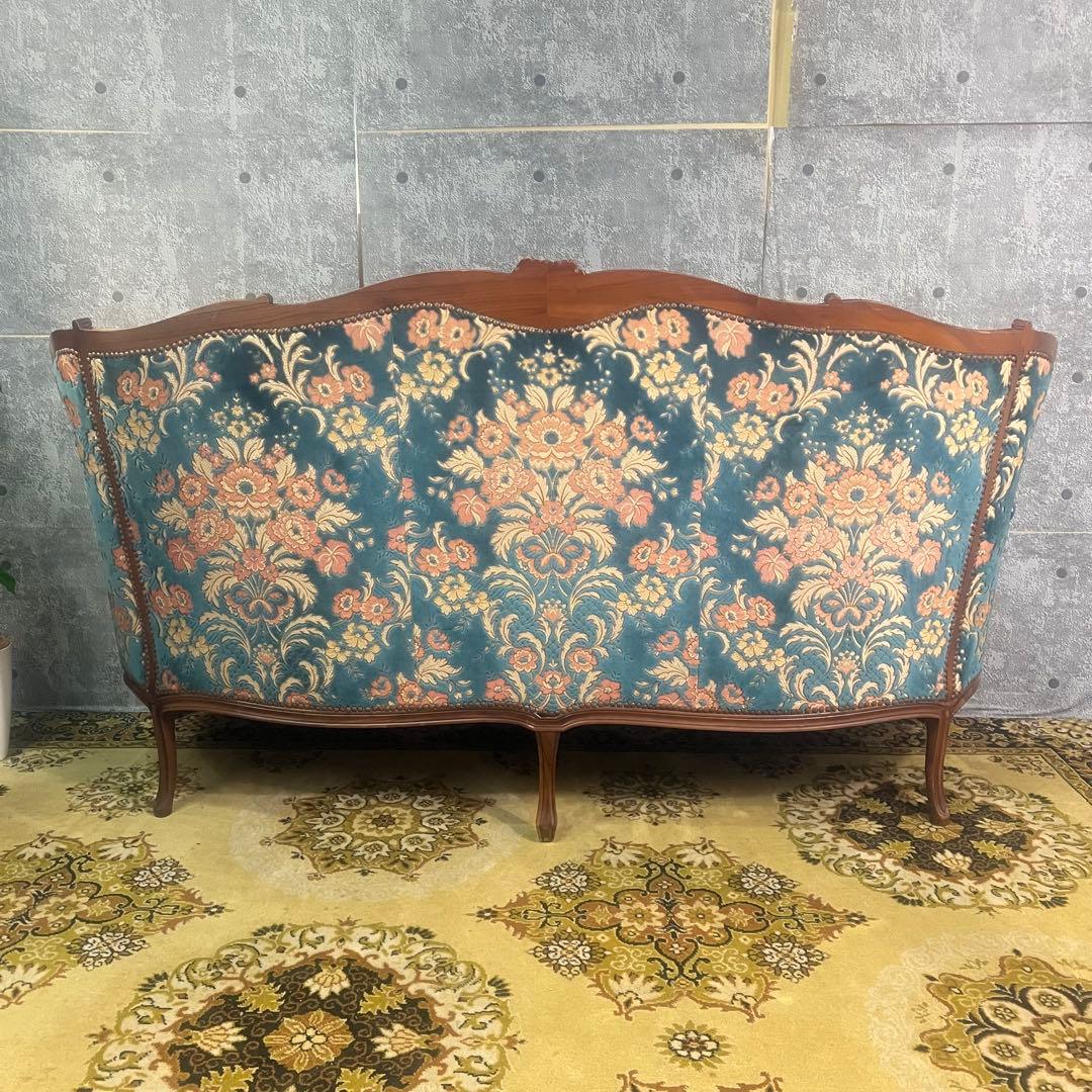 ꧁金華山織り꧂3人掛けソファ 猫脚 花柄 フラワー ファブリック アンティーク