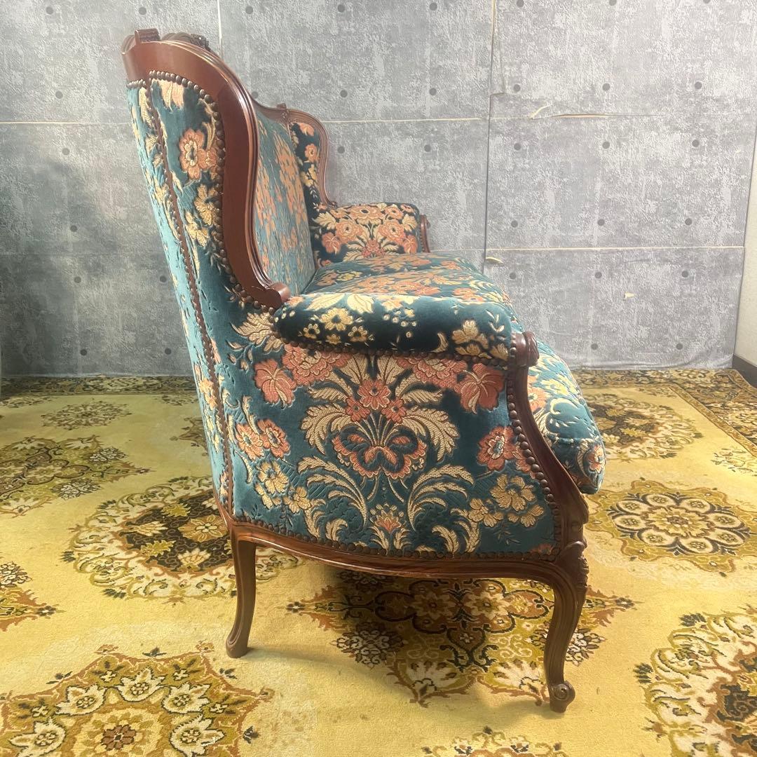 ꧁金華山織り꧂3人掛けソファ 猫脚 花柄 フラワー ファブリック アンティーク