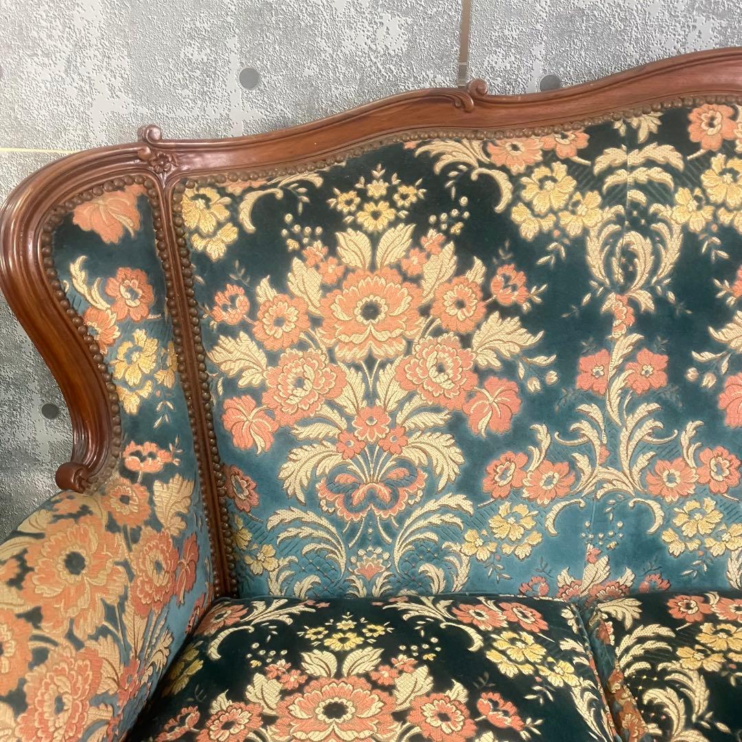 ꧁金華山織り꧂3人掛けソファ 猫脚 花柄 フラワー ファブリック アンティーク