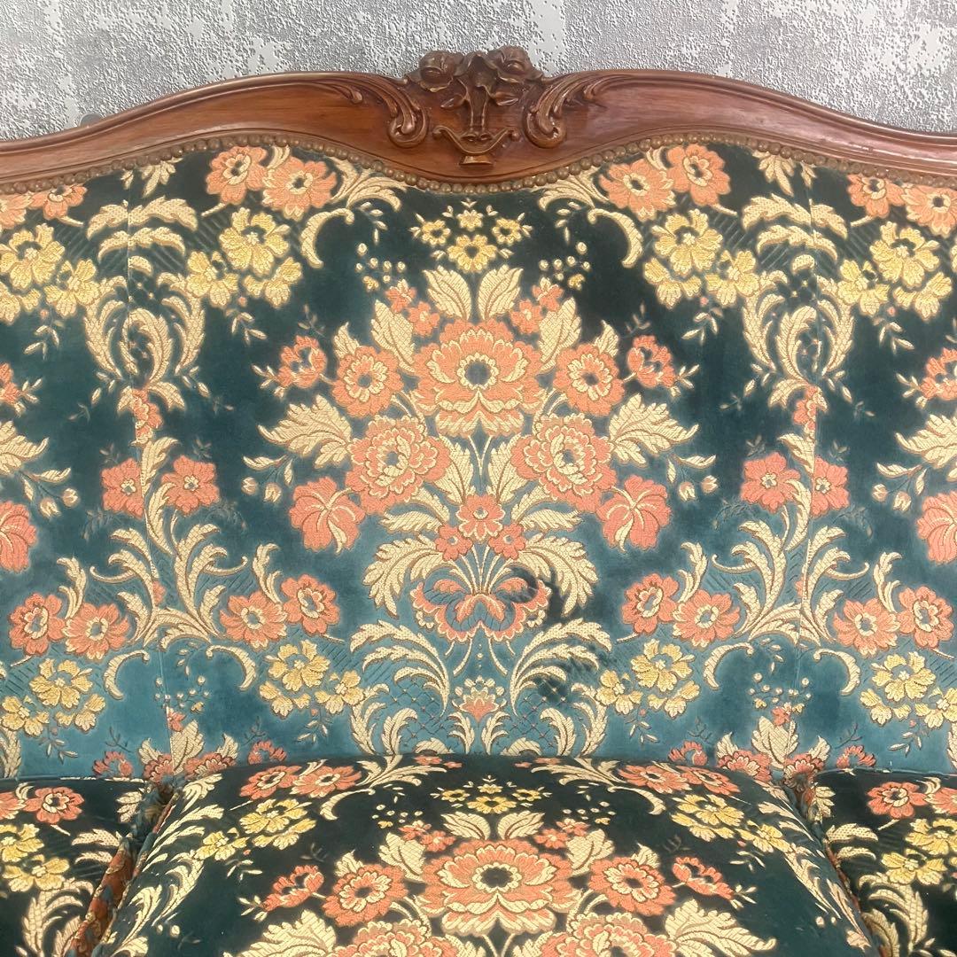 ꧁金華山織り꧂3人掛けソファ 猫脚 花柄 フラワー ファブリック アンティーク