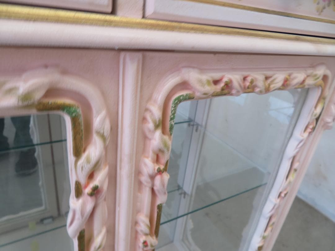 美品■ロココ■姫家具■花柄■ガラスキャビネット■ディスプレイケース■飾り棚■