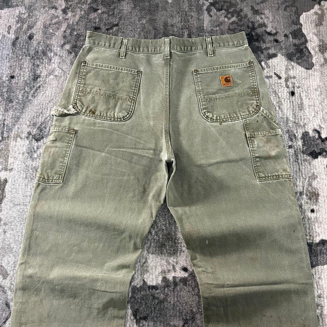 W38 Carhartt 裾カット 極上フェード オリーブ 金ボタン 一点物