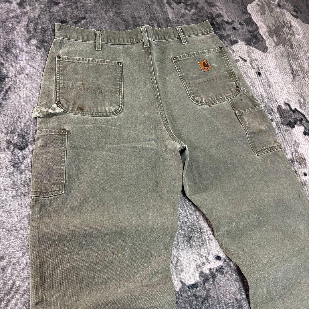 W38 Carhartt 裾カット 極上フェード オリーブ 金ボタン 一点物