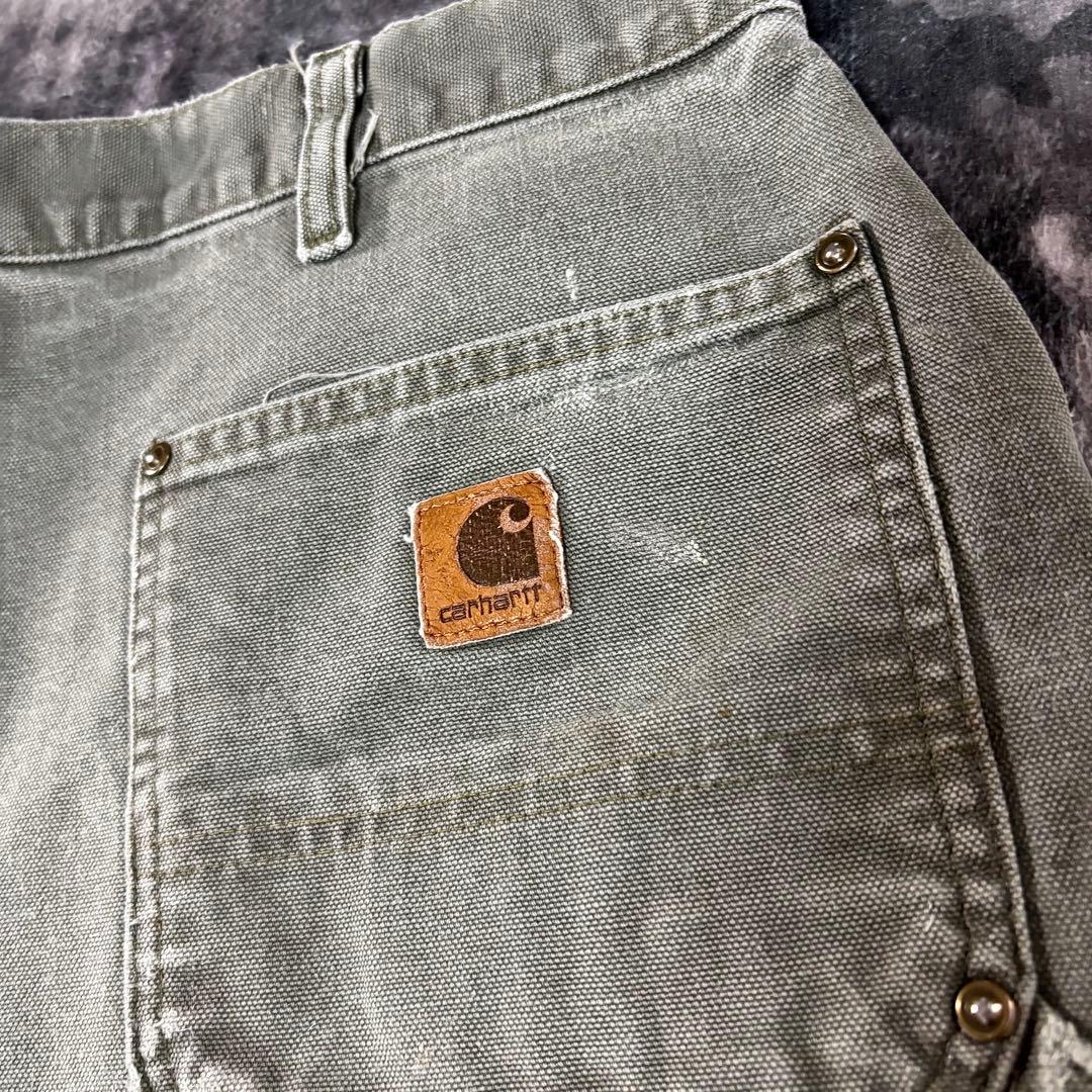 W38 Carhartt 裾カット 極上フェード オリーブ 金ボタン 一点物