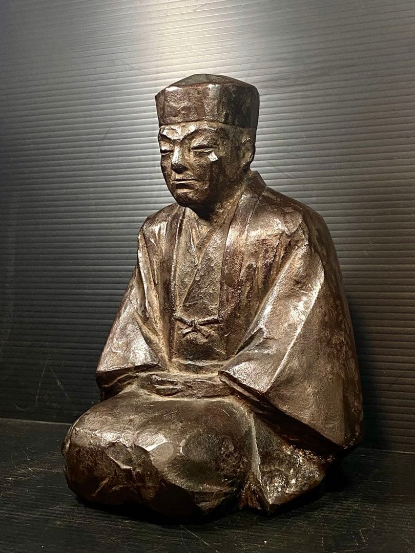 鋳銅 三枝惣太郎 千利休像 茶道 煎茶 22cm 3.9Kg