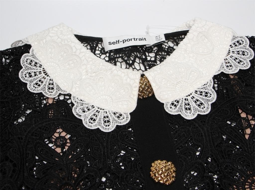 p*u様 セルフポートレイト ワンピース ギピュールレース 黒 UK8 未使用