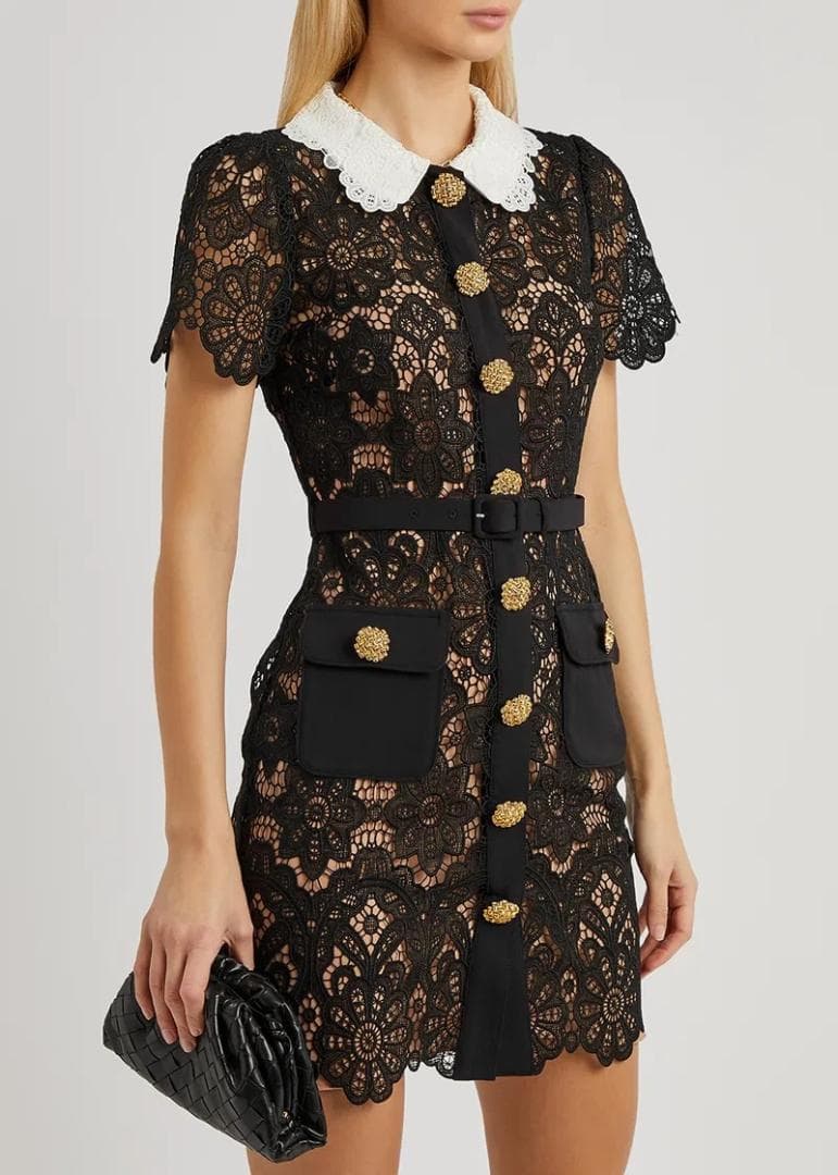 p*u様 セルフポートレイト ワンピース ギピュールレース 黒 UK8 未使用