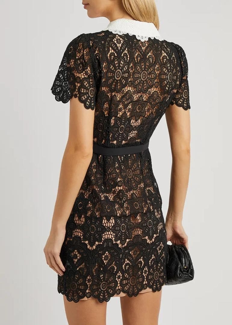 p*u様 セルフポートレイト ワンピース ギピュールレース 黒 UK8 未使用