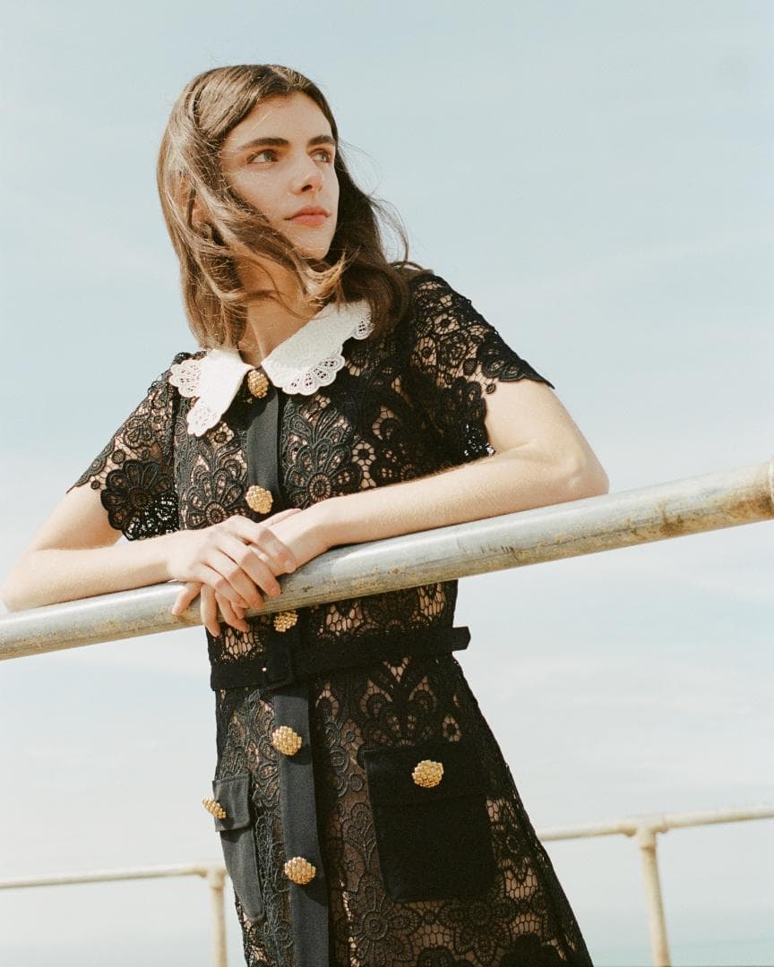 p*u様 セルフポートレイト ワンピース ギピュールレース 黒 UK8 未使用