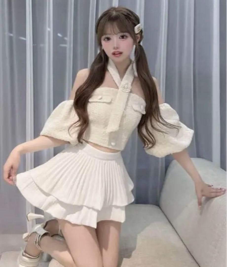 ‪Darich ホルターネックオフショルツイードトップス ホワイト