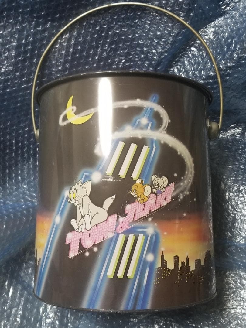 81年 古い トムとジェリー ブリキ バケツ 缶 Tom and Jerry