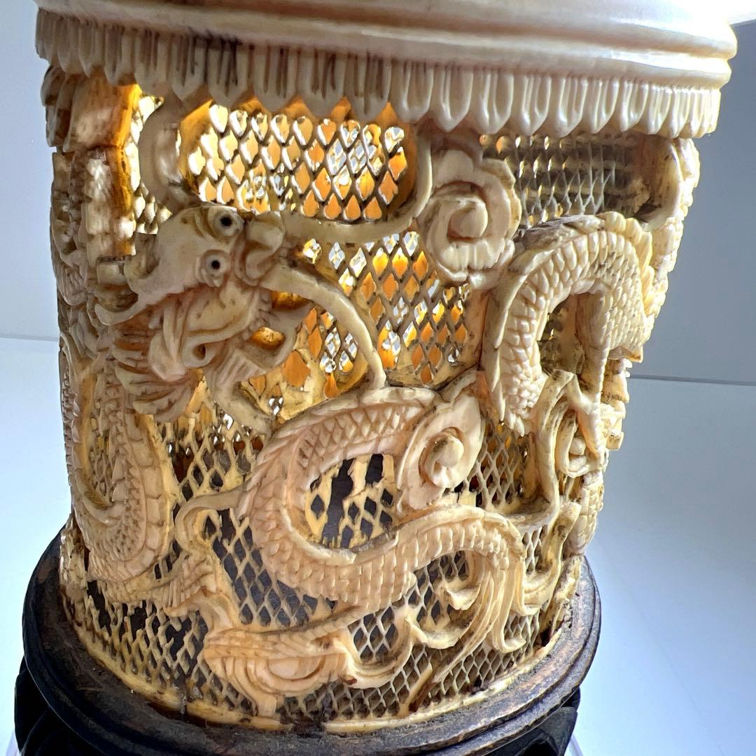 極上透かし雲龍筆筒　247g/高さ約14㎝　東Y7-1223☆2Fトヒルウ