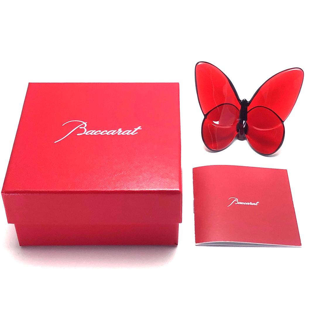 【美品・箱付き】バカラ／ラッキーバタフライ クリスタル レッド／BC512