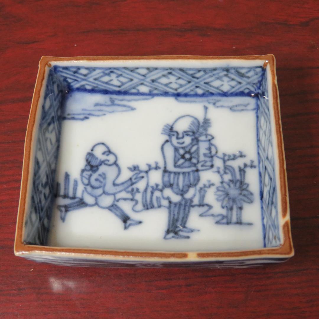 小皿 5枚 角皿 醤油皿 人物 染付 小皿 5枚 角皿 醤油皿 人物 染付