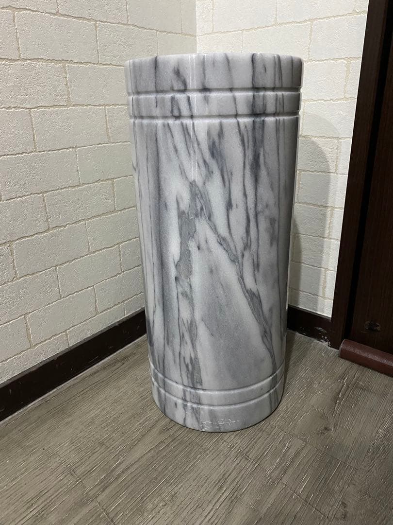 美品 大理石 傘立て 白/グレー マーブル柄 玄関装飾 アンブレラスタンド