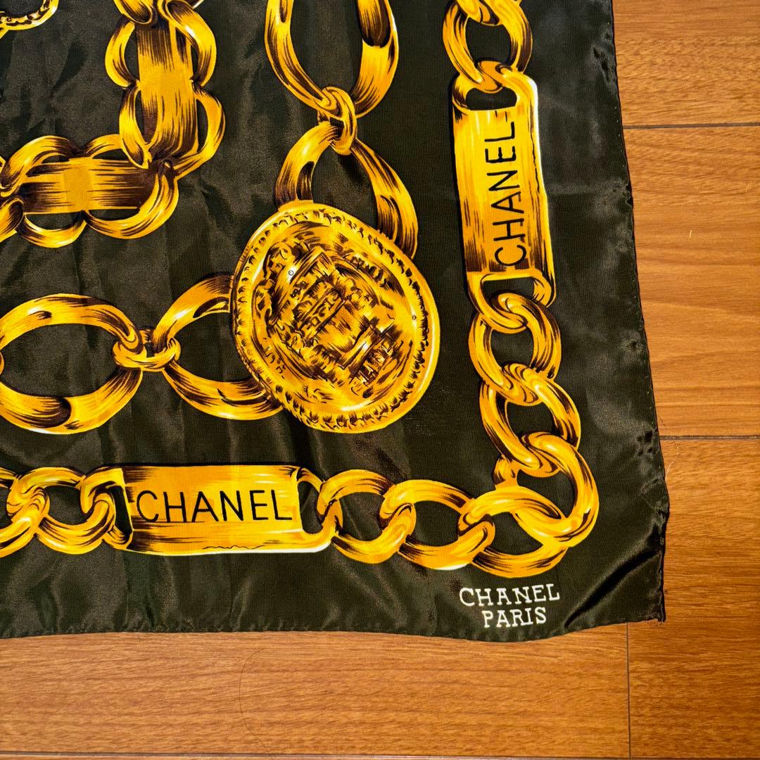 ヴィンテージ CHANEL シャネル ロゴ チェーン柄 シルク スカーフ